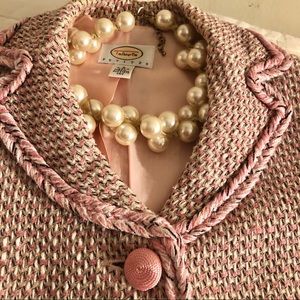 Talbots Pink/Black/Ivory tweed suit, size petite 4